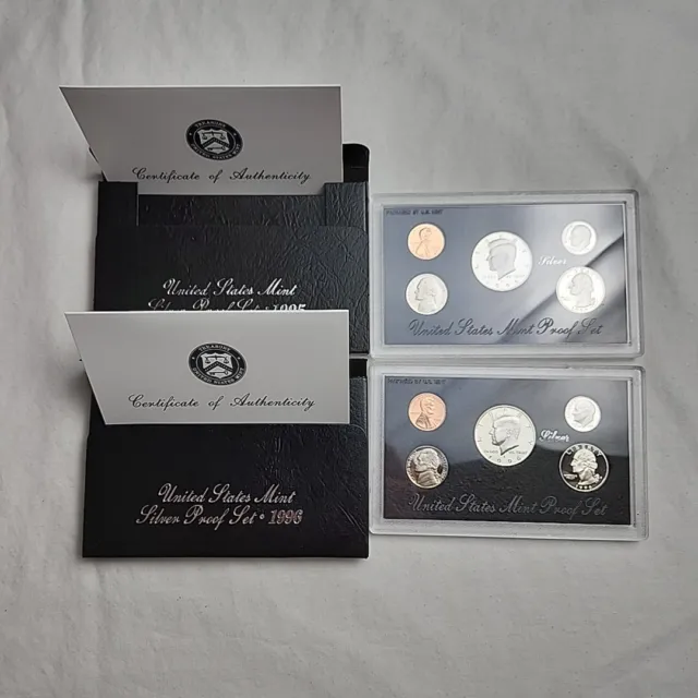US Mint Silver Proof Set Lot 2 1995 And 1996 Orginal Box COA