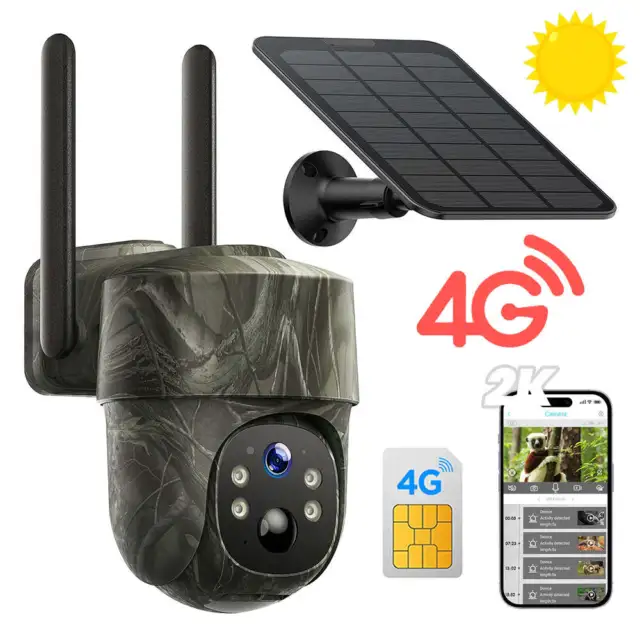 4G LTE Überwachungskamera PTZ Kamera PIR Wildkamera mit SIM Karte & Solarpanel