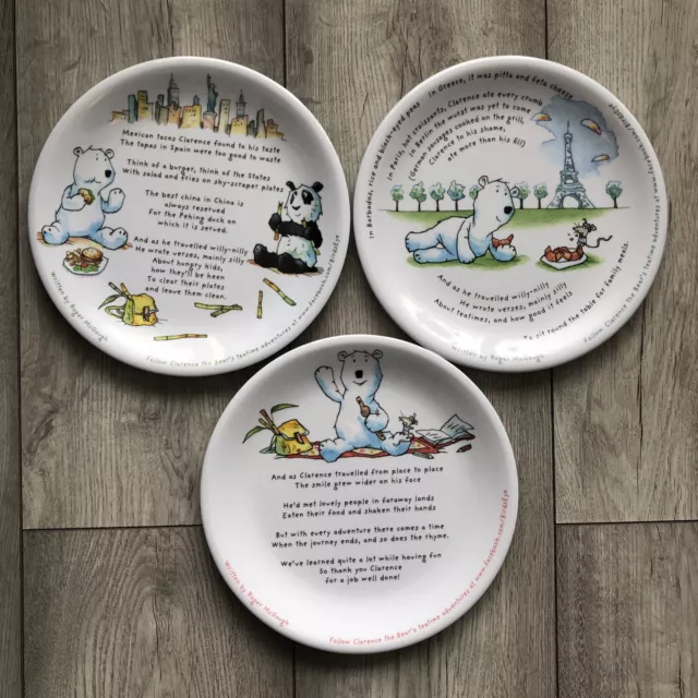 Birds Eye Melamine DINNER PLATE x 3 Clarence The Bear Collectable, Roger McGough