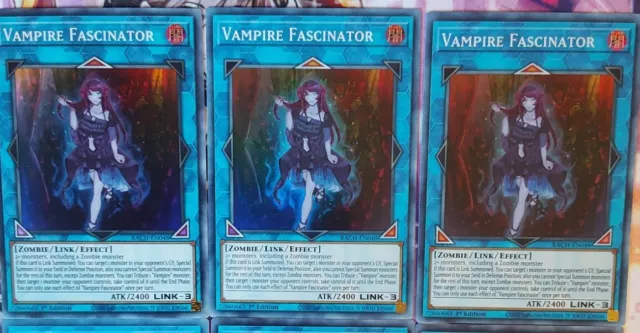 Yugioh x3 Vampire Fascinator BACH-EN048 Super Rare 1st EdIT. PLAYSET PACK FRESH
