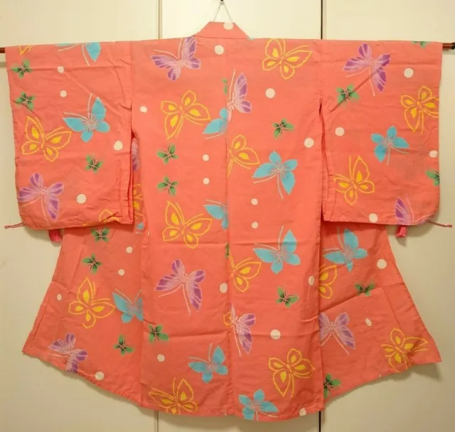 Japanese kimono, Yukata, Kids, Girl, Butterfly, Tango pink, Made in japan.