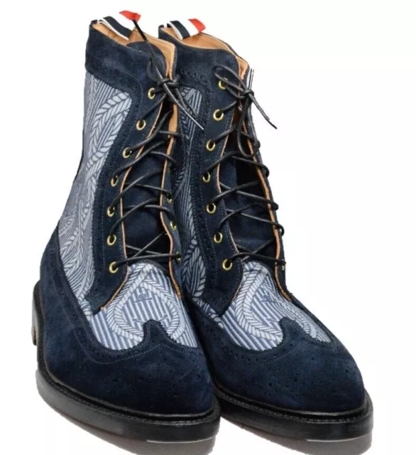 Thom Browne Wingtip Blue Suede Anchor Rope Lace Up Boots US 12 UK 11 NWB 3