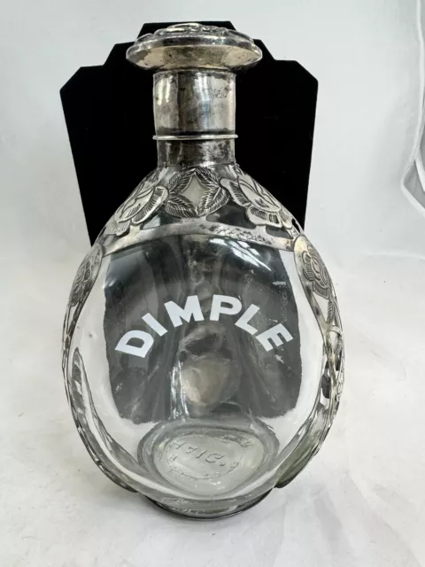 Haig Dimple Pinch Bottle With Sterling Overlay 3 Sided Decanter Scotch Whiskey