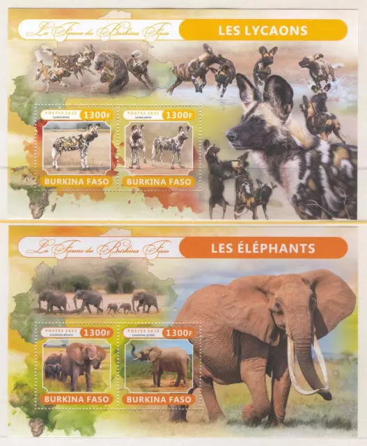 Lollini F10 Burkina Faso 2022 MNH 2 Sheets Animals Elephant Wild Dogs