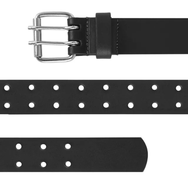 MENS GENUINE LEATHER black / brown double prong belt with 100% steel ...