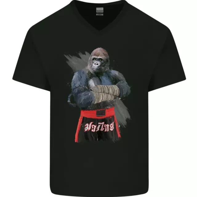 Gorilla Fighter MMA Martial Arts Muay Thai Mens V-Neck Cotton T-Shirt