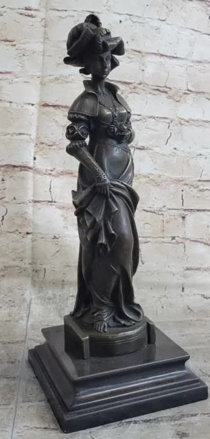 19th Century French Woman Bronze Metal Statue Sculpture Figure Marble Base Decor