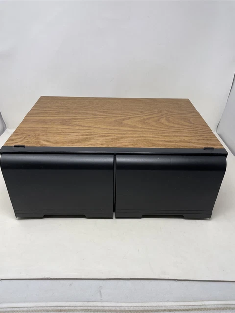 Vintage 56 CD Holder Storage Cabinet Case Faux Wood Grain 2 Drawer Organizer