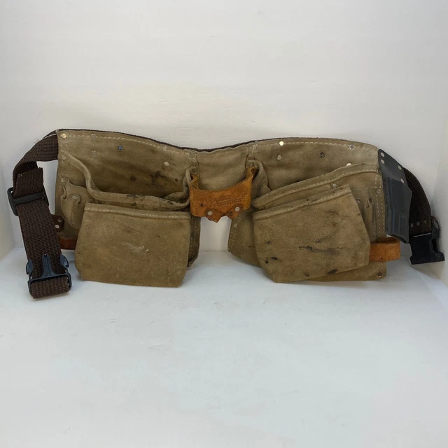 Popular Mechanics Leather Tool Belt Light Brown  Pockets Loops Web Belt Broke In