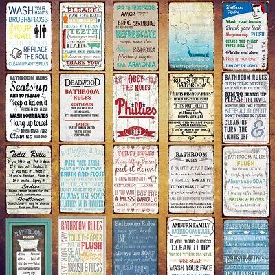 Toilet Rules Poster Vintage Retro Metal Tin Signs Hanging Art Wall Decor