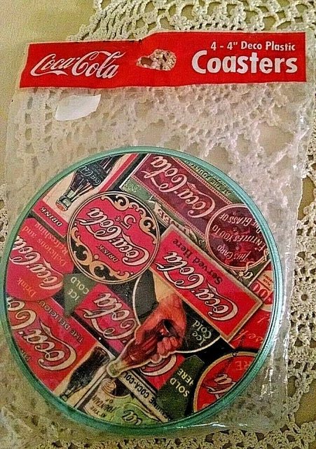 Coke Coasters Vintage Coca Cola Advertising Theme Qty 4 4" Deco Plastic Conimar.