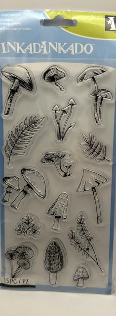 Inkadinkado Clear Rubberstamps Forrest Mushrooms Fern  15 pieces NEW! 40077