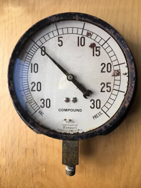 Vintage Marsh Instrument Company, Compound Gauge, 6.25” Face Steam Punk ManCave