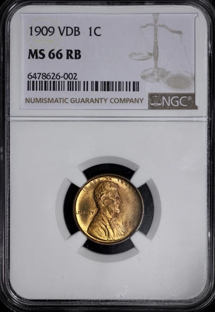 1909 VDB Lincoln Cent 1c NGC MS 66 RB  Red Brown Wheat Penny
