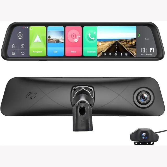 12 Inch Touch Screen Smart Rear View Mirror - Android 8.1, Dual Dash Cam, Backup Camera