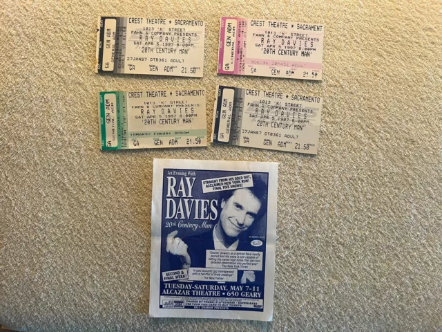 Ray Davies Set Of 4concert Ticket Stubs With Flyer The Kinks FREE SHIPPING