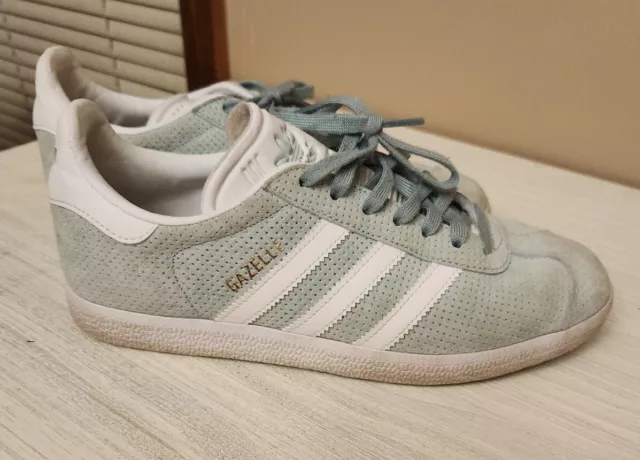 Adidas Wms Gazelle Seafoam Green Suede White Leather Low Top Sneakers Size 7