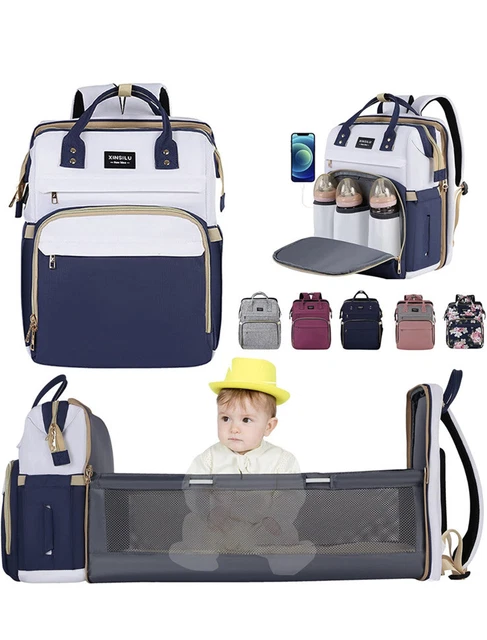 Baby Diaper Backpack Blue And White, Large, Built In Changing Room! Brand New!