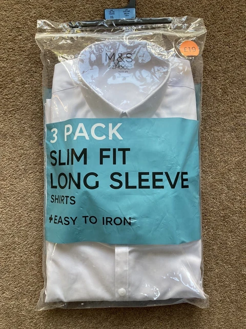 2 nuove camicie da scuola bianche M&S per ragazzi vestibilità regolare a maniche lunghe, 14-15 anni