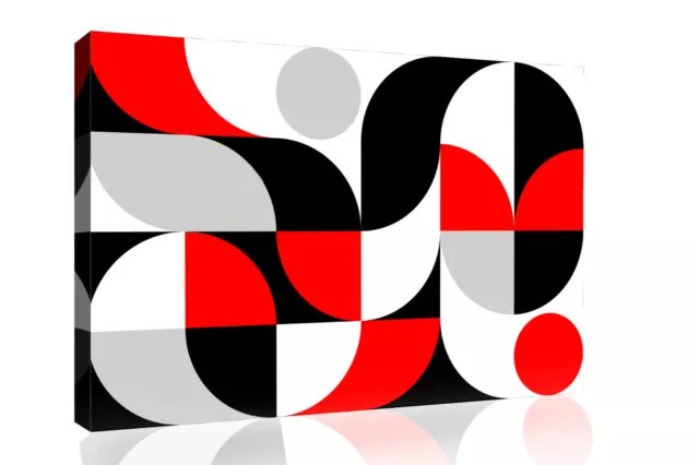 Abstract Geometric Pattern Red Black Grey CANVAS WALL ART Picture Print