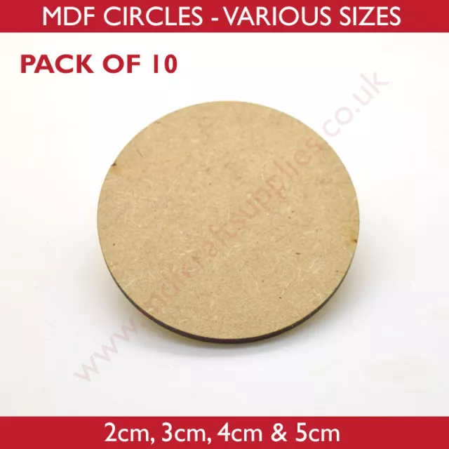 MDF Kreise - 2 cm, 3 cm, 4 cm oder 5 cm Holzscheibe - Packungen mit 10, 25, 50 oder 100 2