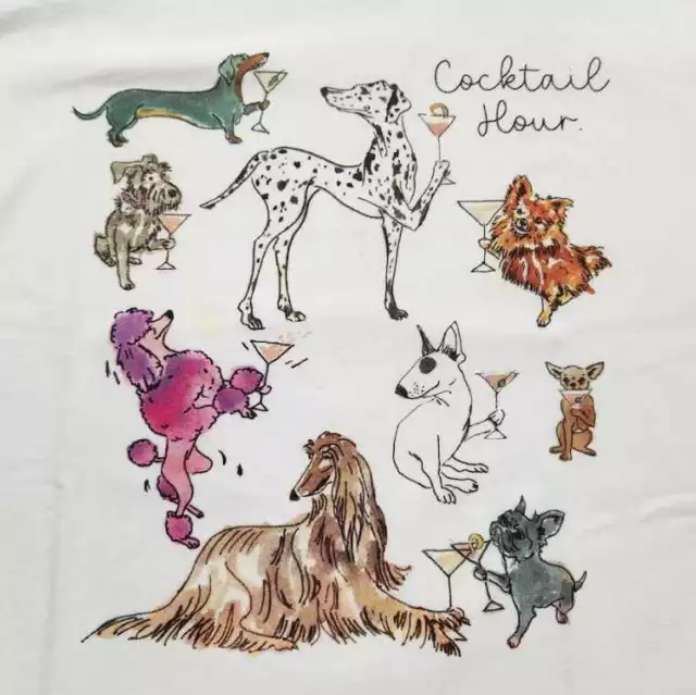 New women's  J Crew Factory collector tee dogs martinis cocktail hour t-shirt