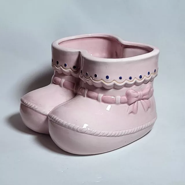 Napco Ceramic Pink Baby Booties Shoes Planter Vase Shower Gift Vintage 3.5x5