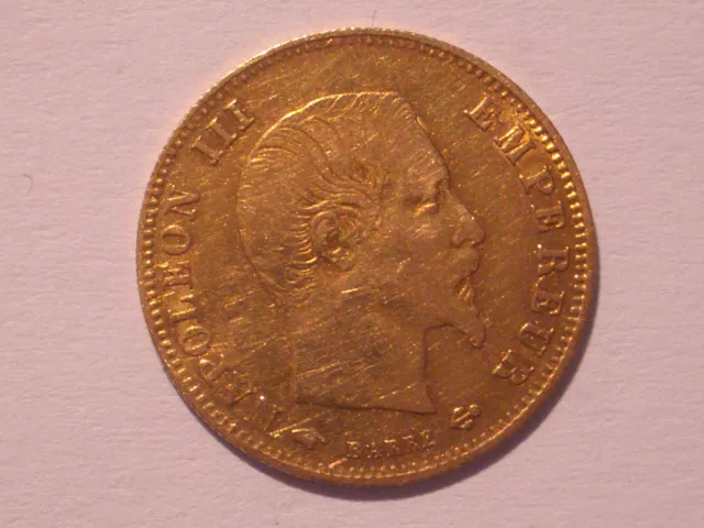 Frankreich: 5 Francs Gold. Jahrgang 1858 Napoleon III., Münze Paris. Hübsch. 2