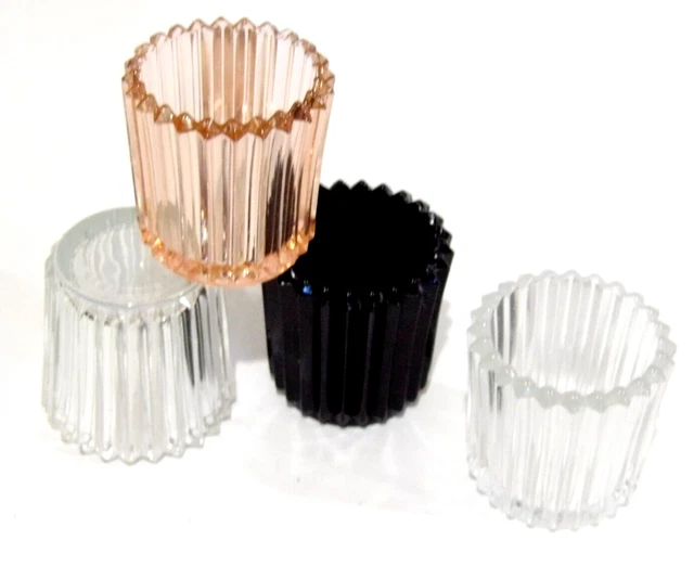 Indiana Glass Ribbed Candle Holder Sconce Votive Tea Lite Clear Pink Black (4)