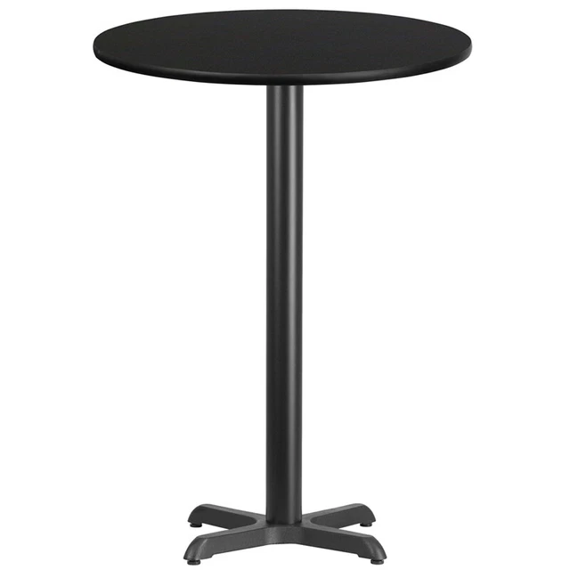 30 Round Black Laminate Table Top With 22 X 22 Bar Height Table Base