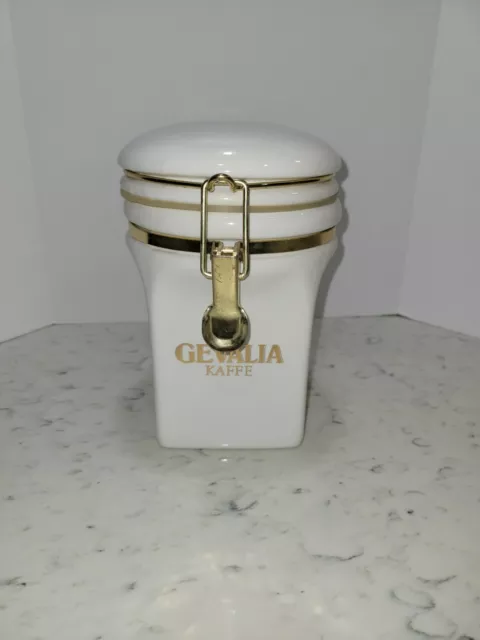GEVALIA Kaffe Royal White & Gold Ceramic 1 lb Coffee Jar Canister