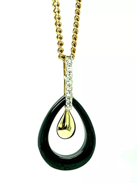 Jewelry Hunting Pendant From 375/- Gg + Ceramic Black With Diamonds
