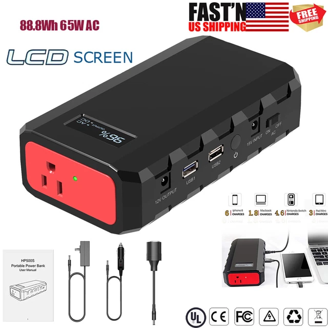 Portable Power Bank 24000mAh 65W AC Outlet Laptop Charger Backup Battery Station