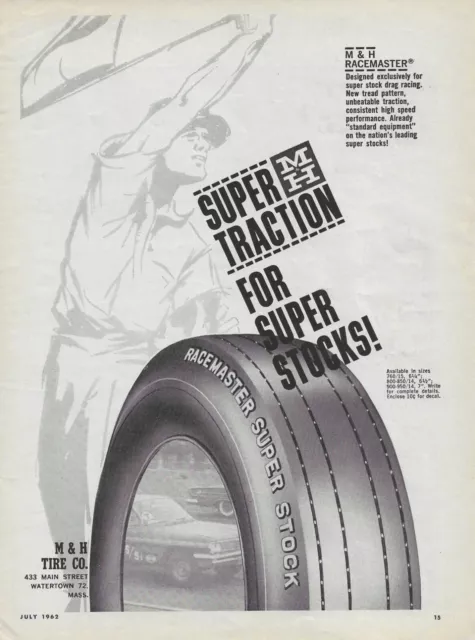 1962 M&H Racemaster Super Stock Tires Ad MH Vintage Magazine Advertisement M & H