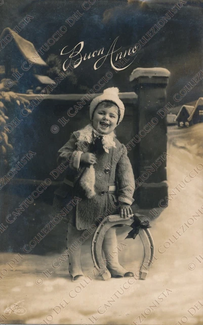 1929 Buon Anno Fotografia bambino Cartolina augurale