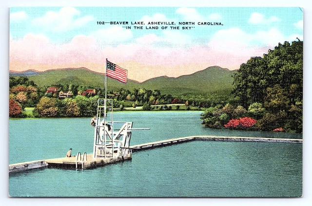 Postcard Beaver Lake Asheville NC Land of the Sky Linen Unposted