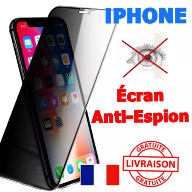 Verre Trempé pour iPhone Protection Anti Espion 15 14 13 12 11 Pro Max/Xs/XR/X