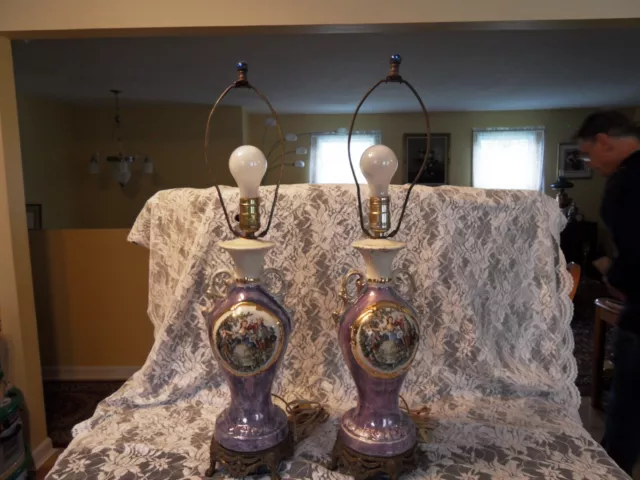 PAIR ANTIQUE FRENCH STYLE PORCELAIN LAMP FROM 1930's
