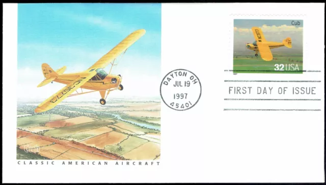 US 3142c Piper Cub Aircraft 32c FDC Jul 19, 1997 - Fleetwood Cachet F3142c-2