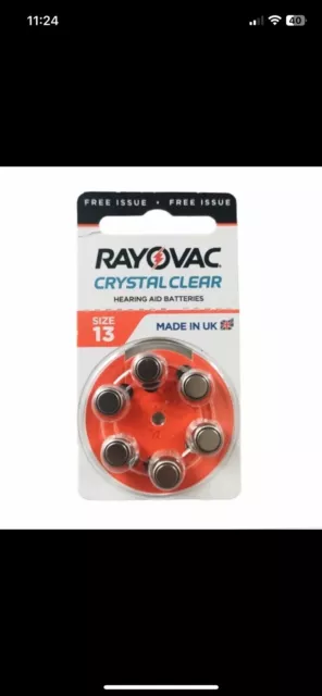 Hearing Aid Batteries Size 13 Pack Of 6 - Rayovac - Crystal Clear