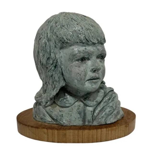 Vintage Girl Women Sculpture Life Size Childs Bust Head Clay Elegant
