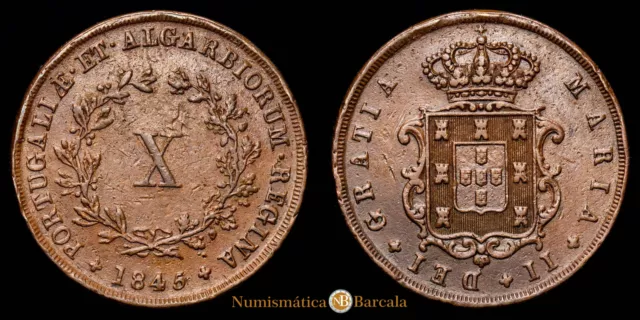 Portugal - Maria II. 10 Reis. (13,5 g.). 1845. KM-481. MBC+.