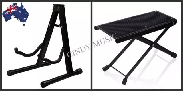 Portable Folding Electric Acoustic Bass Guitar Stand + Guitarists Footstool NEW