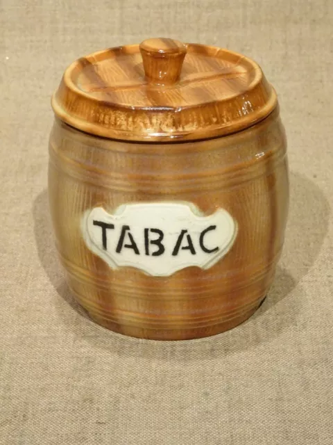 Ancien pot à tabac en faïence Saint Clément forme tonneau