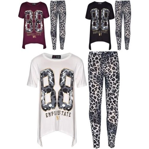 Top Ragazze Bambini 88 Impero Stato Stampa Trendy T Shirt & Legging Set 7-13