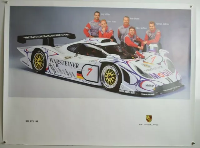 schönes Plakat Poster Porsche 911 GT1 1998 mit Fahrer Großformat 76 x 101cm