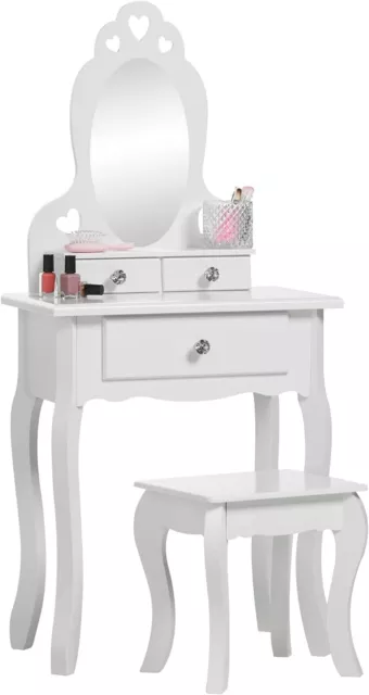 Runesol Girls Dressing Table (Age 3-7yrs) With Mirror and Stool, Childrens Whit