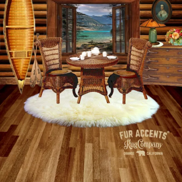 Round Faux Fur Throw Rug - Shag Polar Bear - Sheepskin Flokati FUR ACCENTS 3