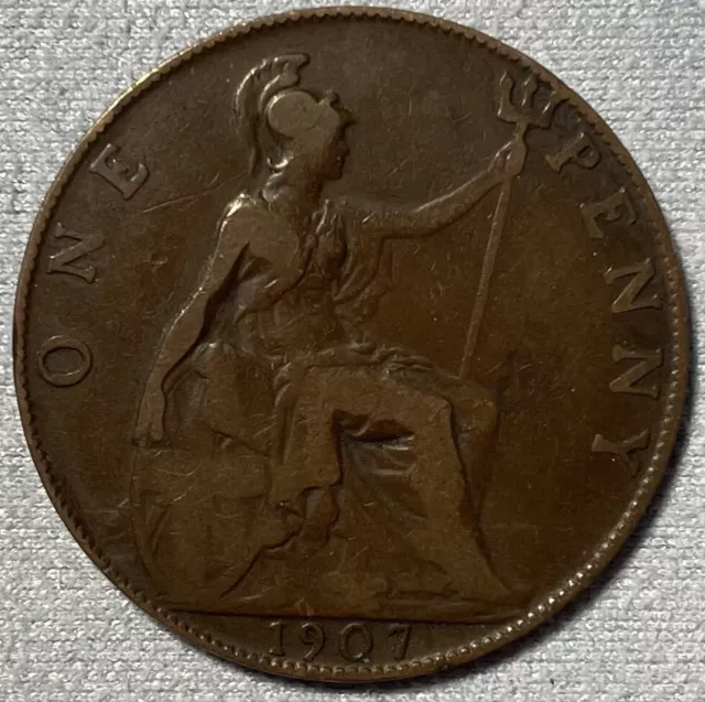 1907 Great Britain Penny King Edward VII Large One Cent Coin KM# 794