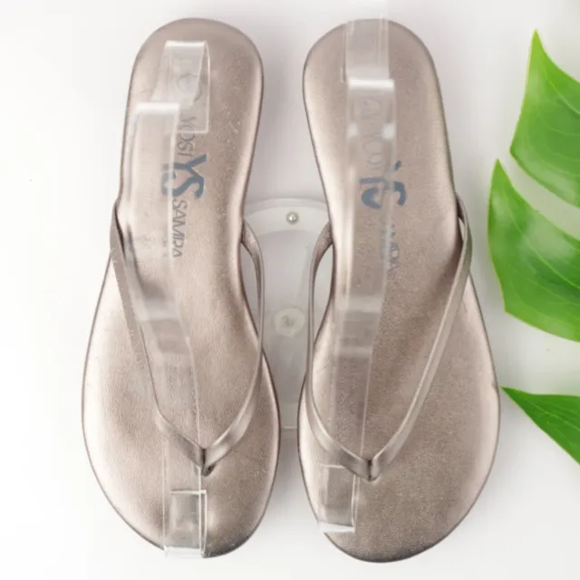Yosi Samra Women's Sandal Size 6 Slide Flip Flop Thong  Metallic Gray Leather